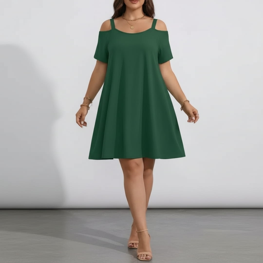 Marivela Cold Shoulder Stretch Mini Dress – Sculpted Curve Fit Elegant