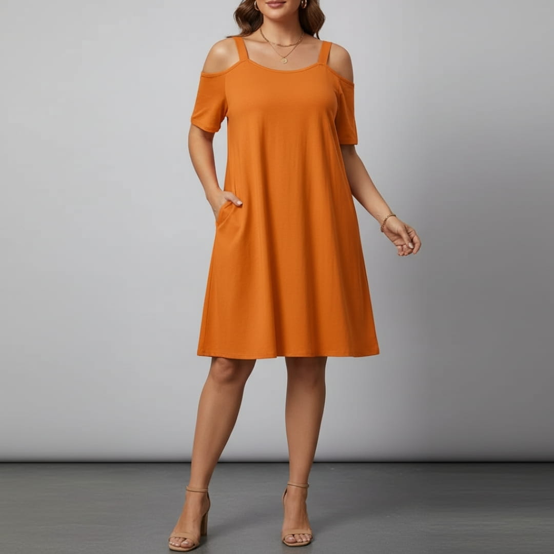 Marivela Cold Shoulder Stretch Mini Dress – Sculpted Curve Fit Elegant