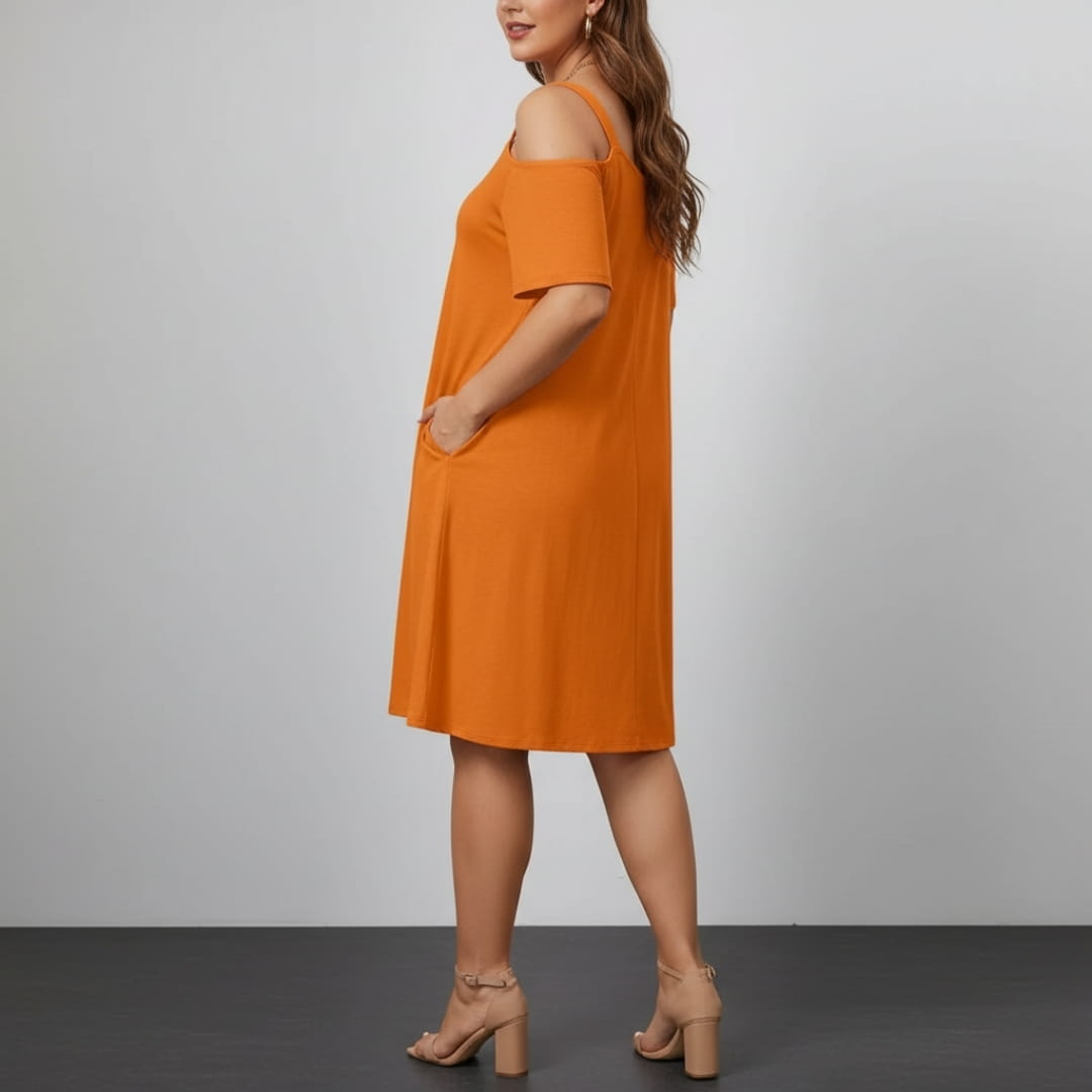Marivela Cold Shoulder Stretch Mini Dress – Sculpted Curve Fit Elegant