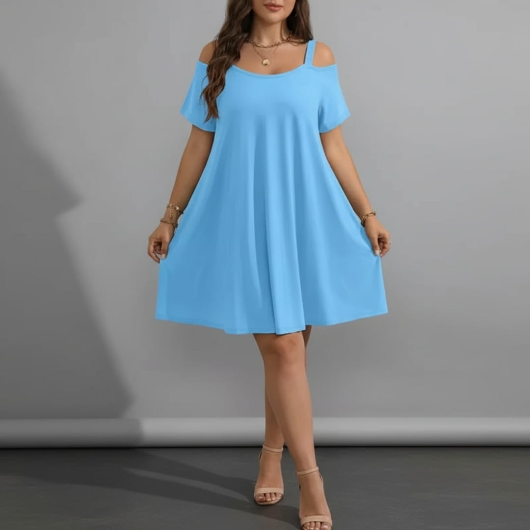 Marivela Cold Shoulder Stretch Mini Dress – Sculpted Curve Fit Elegant