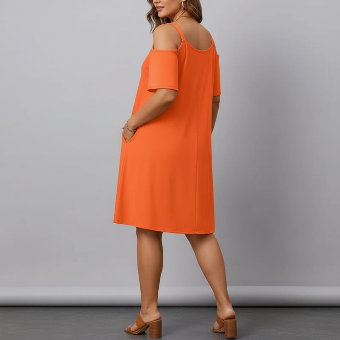 Marivela Cold Shoulder Stretch Mini Dress – Sculpted Curve Fit Elegant
