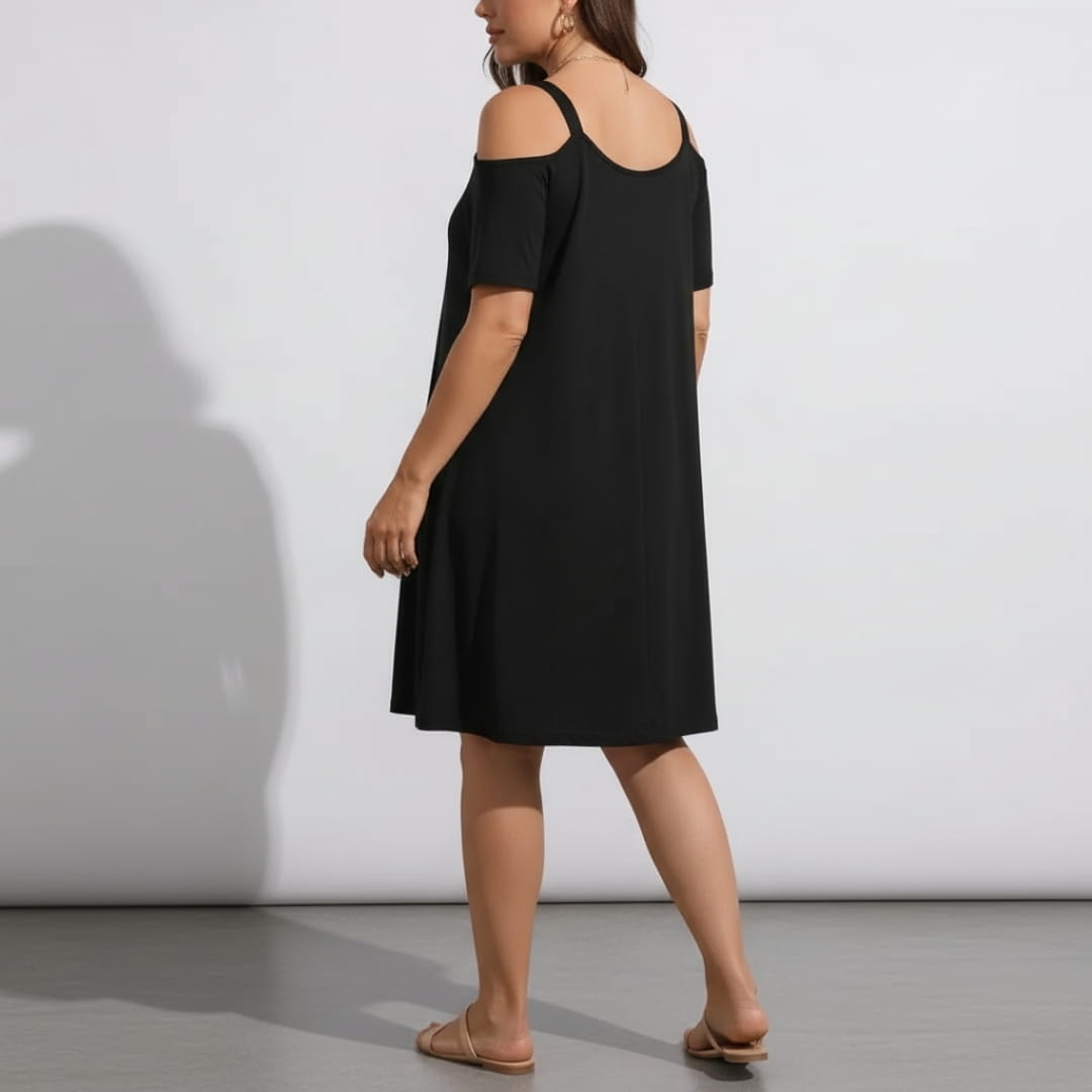 Marivela Cold Shoulder Stretch Mini Dress – Sculpted Curve Fit Elegant