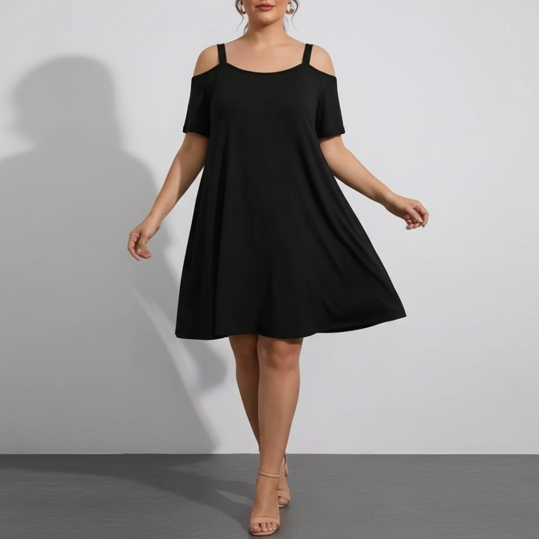 Marivela Cold Shoulder Stretch Mini Dress – Sculpted Curve Fit Elegant