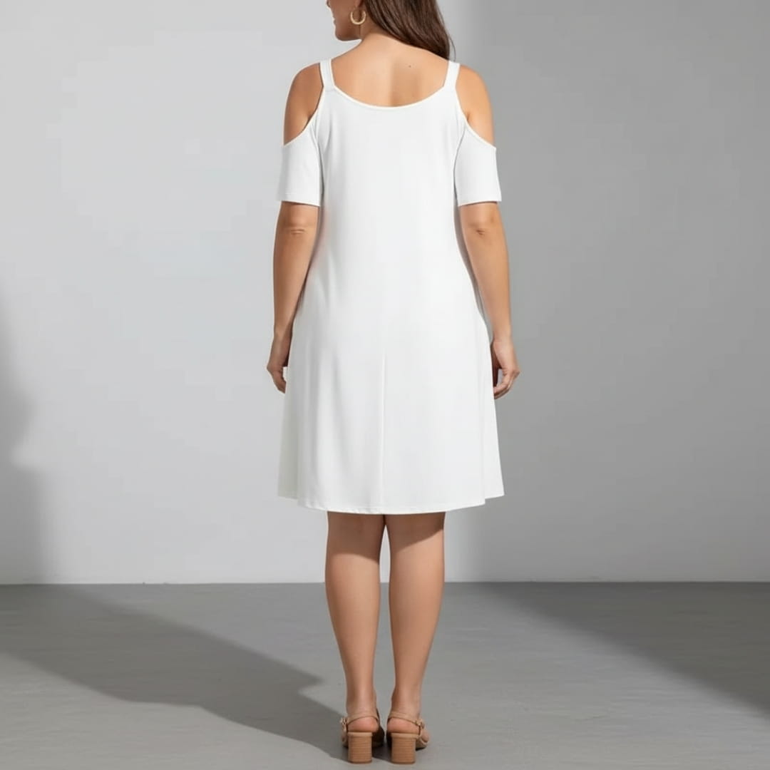 Marivela Cold Shoulder Stretch Mini Dress – Sculpted Curve Fit Elegant