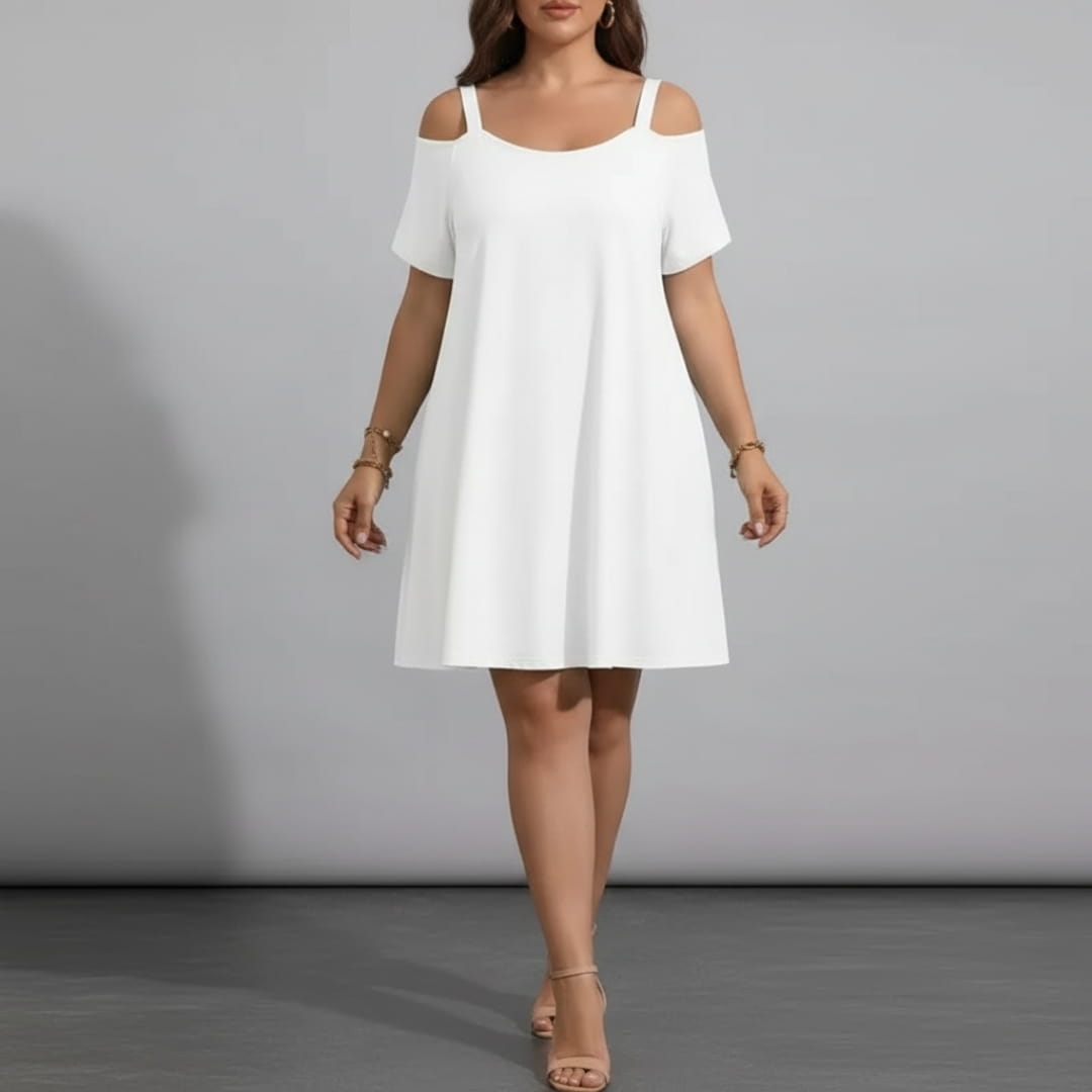 Marivela Cold Shoulder Stretch Mini Dress – Sculpted Curve Fit Elegant