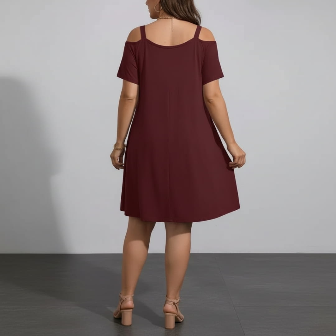 Marivela Cold Shoulder Stretch Mini Dress – Sculpted Curve Fit Elegant
