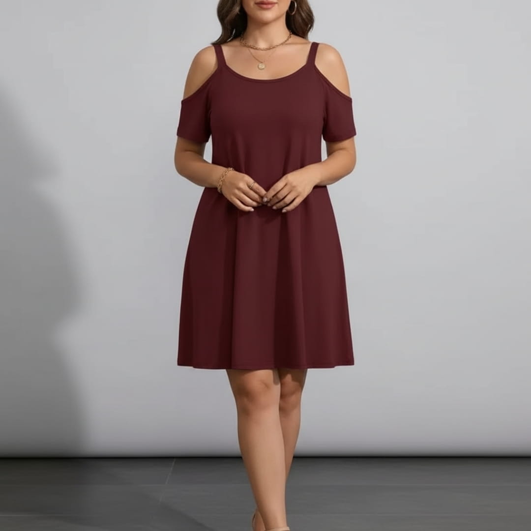Marivela Cold Shoulder Stretch Mini Dress – Sculpted Curve Fit Elegant