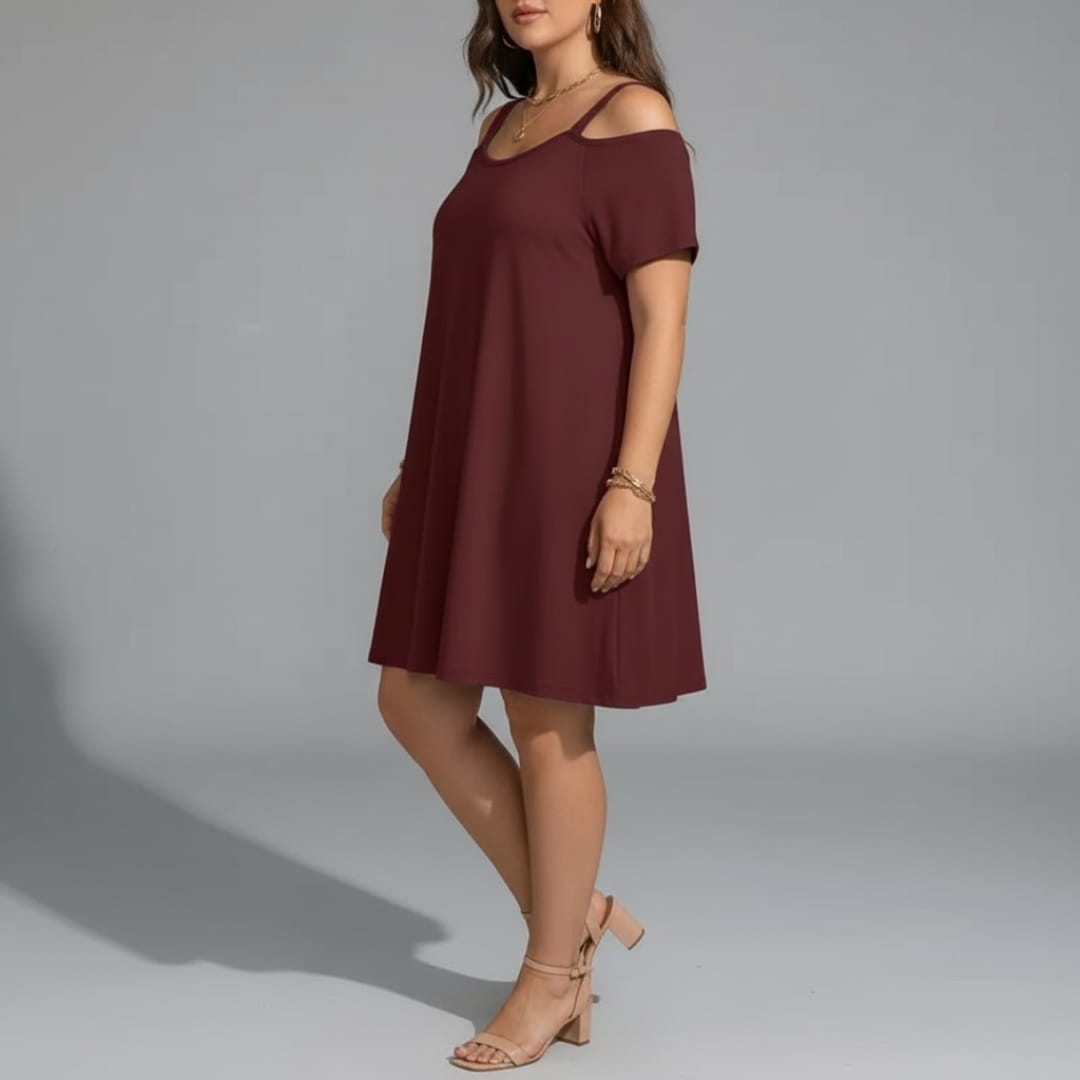 Marivela Cold Shoulder Stretch Mini Dress – Sculpted Curve Fit Elegant