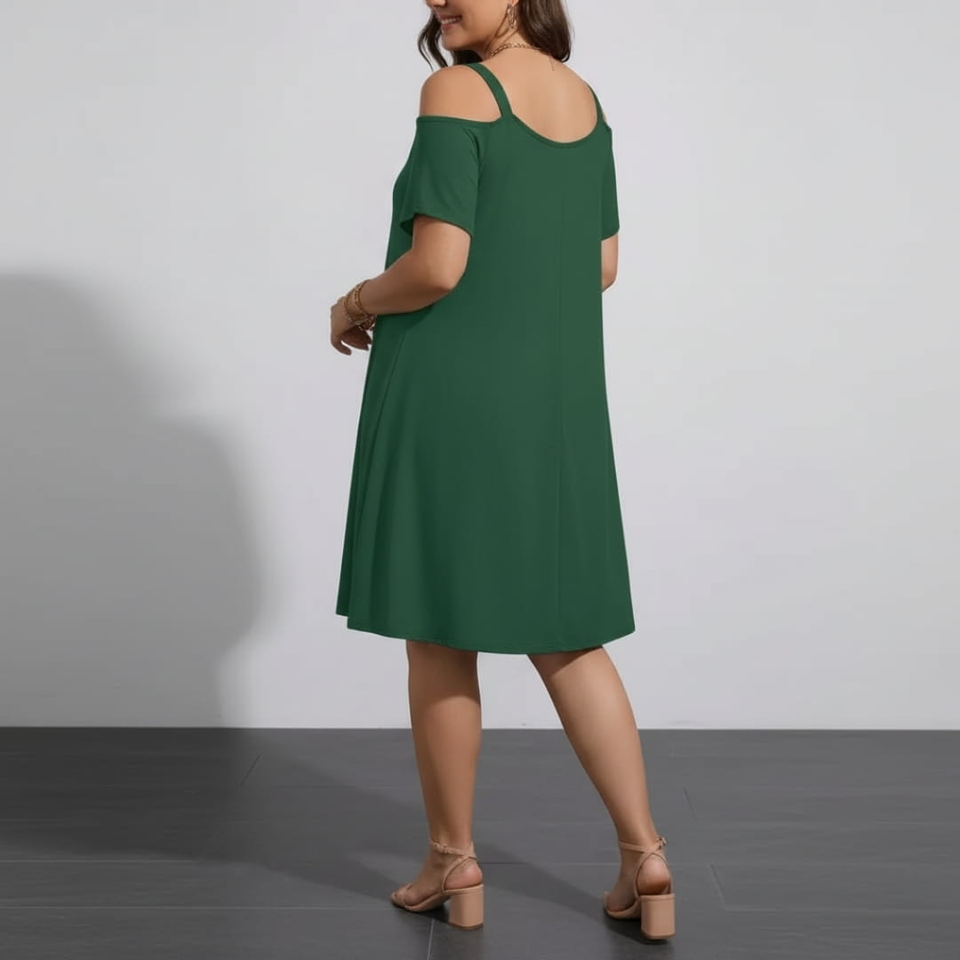 Marivela Cold Shoulder Stretch Mini Dress – Sculpted Curve Fit Elegant