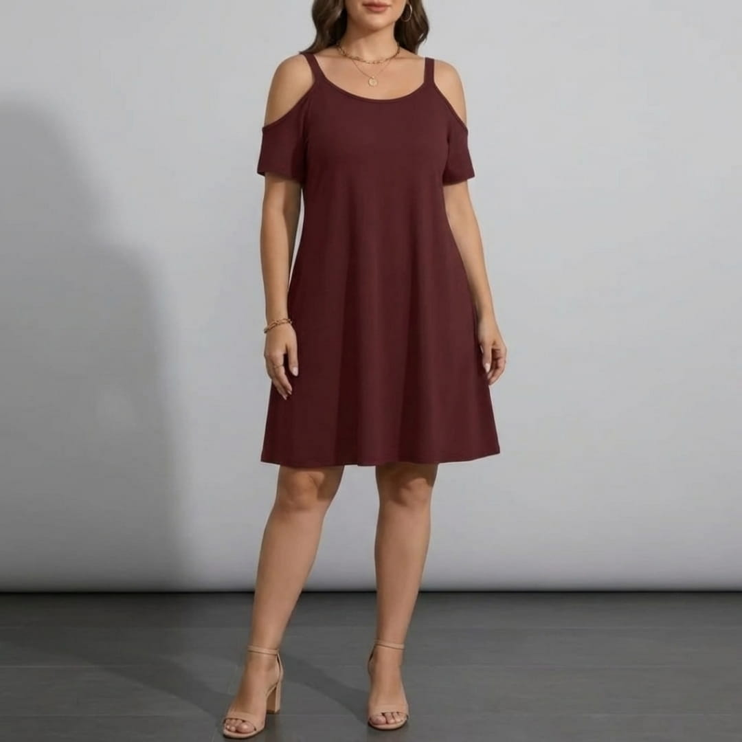 Marivela Cold Shoulder Stretch Mini Dress – Sculpted Curve Fit Elegant