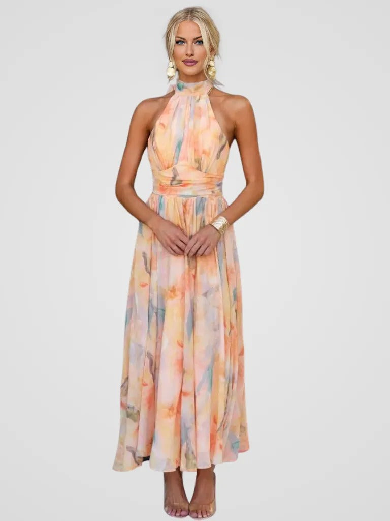 Claudine Women’s Chiffon Maxi Dress – Halter Neck & Flowing Summer Silhouette