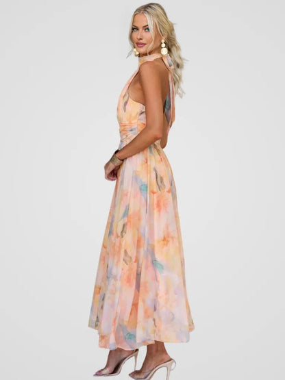 Claudine Women’s Chiffon Maxi Dress – Halter Neck & Flowing Summer Silhouette