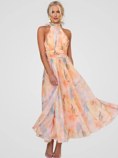 Claudine Women’s Chiffon Maxi Dress – Halter Neck & Flowing Summer Silhouette